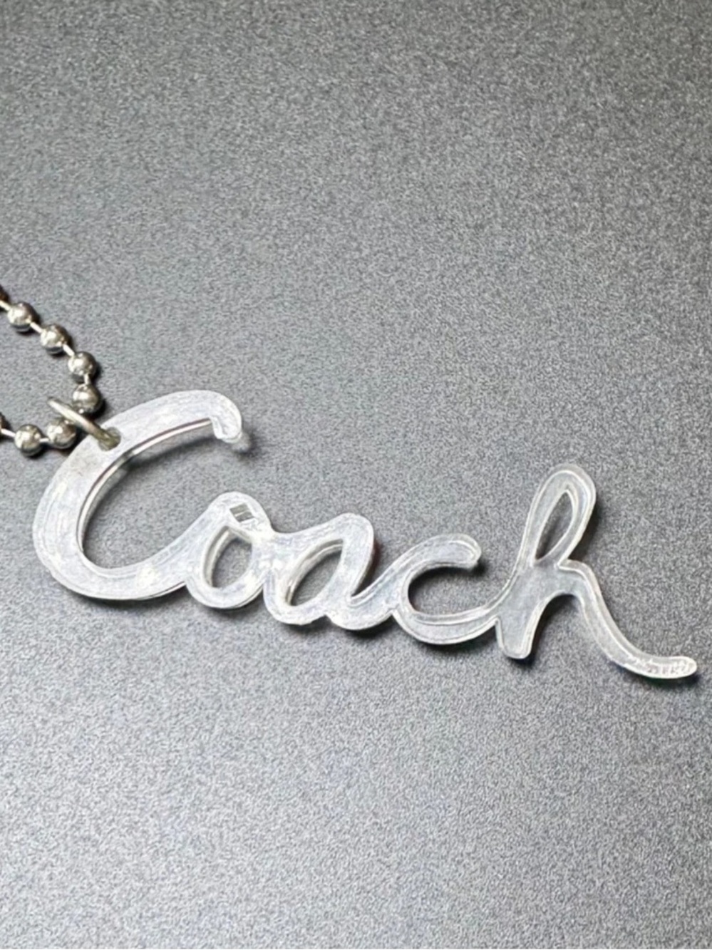 Coach poppy vintage clear script acrylic hang tag fob for purse, handbag satchel